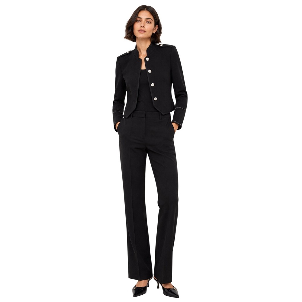 Patrizia Pepe Black Military Blazer Rhinestone Cuff Corporate Chic EU 42/US 6